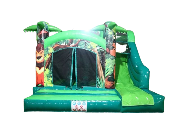 Hüpfburg 4,5x4,5 m - Jungle mit grosser Rutsche rechts