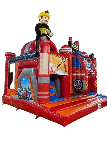 Hüpfburg 5x4,5 m - Multiplay Doppelrutsche Feuerwehr
