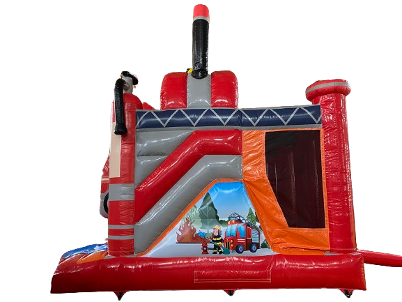 Hüpfburg 5x4,5 m - Multiplay Doppelrutsche Feuerwehr