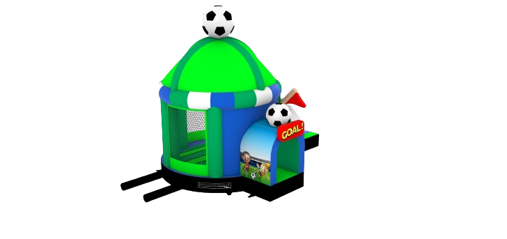 Hüpfburg 6x4,7 m - Fußball mit Rutsche - rundes Dach
